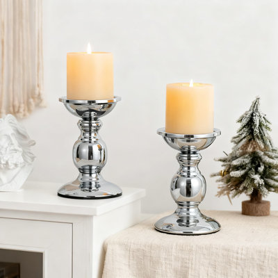 2-Pack Pillar Candle Holders For 3-Inch Candles, Iron Metal Candlesticks With Heavy Base For Stability, Decorative Centerpiece For Wedding, Home, Party, And Spa Decor