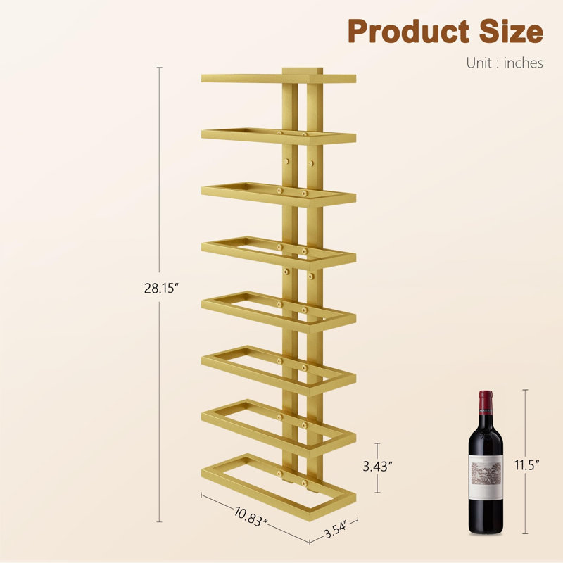 8 Tier Wall Mount Wine Rack, Gold