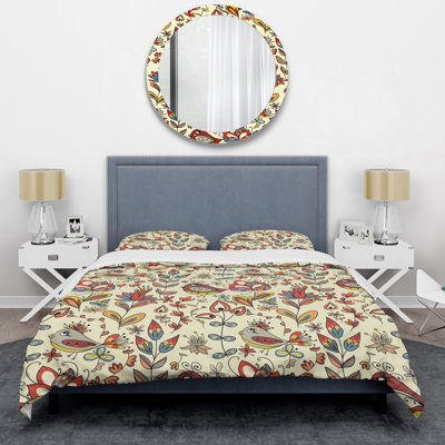 Ensemble de housse de couette oiseaux rouges et fleurs