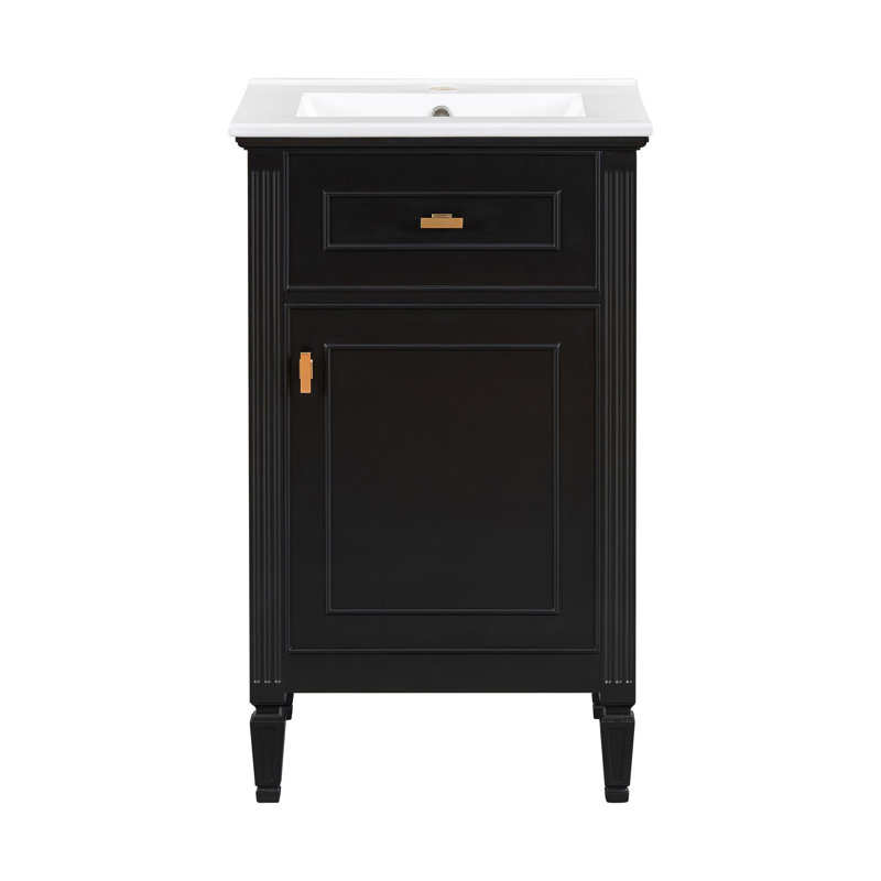 Meuble-lavabo autoportant de 20 po avec lavabo en céramique, Noir