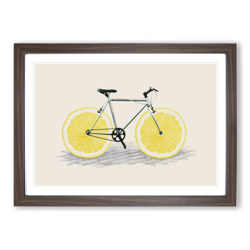 Lemon Bicycle - Framed Print, 48cm H x 65cm W x 2cm D, Walnut Framed