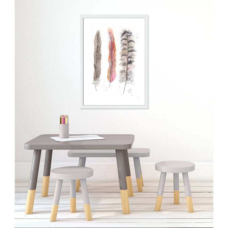 Art juvénile, plumes de plumes II, H 36,5 po x l 26,5 po x P 0,6 po, Cadre blanc