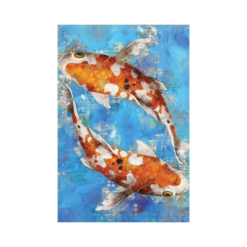 Koi Fishes Blue 1 Piece Wrapped Canvas Wall Art, 20.32 cm H x 30.48 cm W
