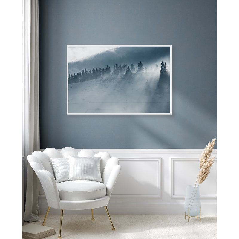 Blue Misty Forest - Print, White Framed, 54.4cm H x 74.4cm W x 1cm D