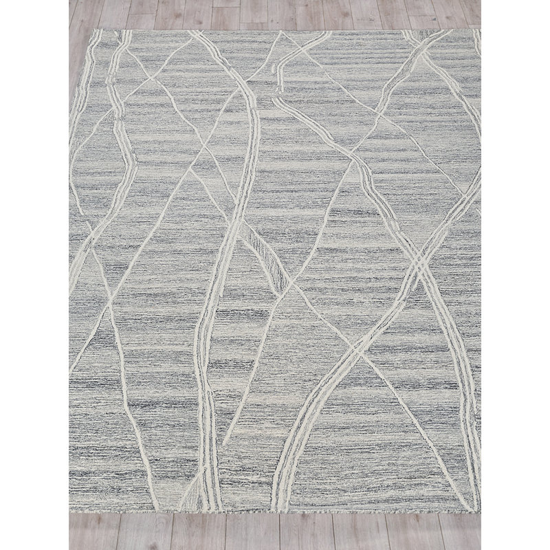 Ivory and Gray Hand-Tufted Wool Rectangular Rug 5' x 8'