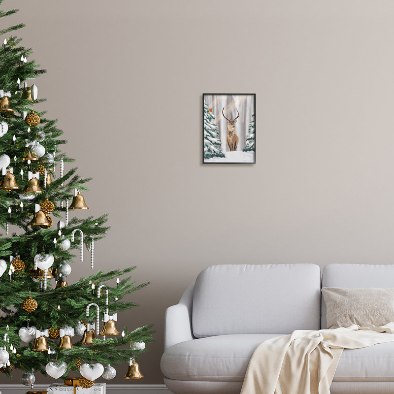 «Seasonal Deer Winter Landscape» encadré sur bois par Lemon & Sugar, impression, H 14 po x l 11 po