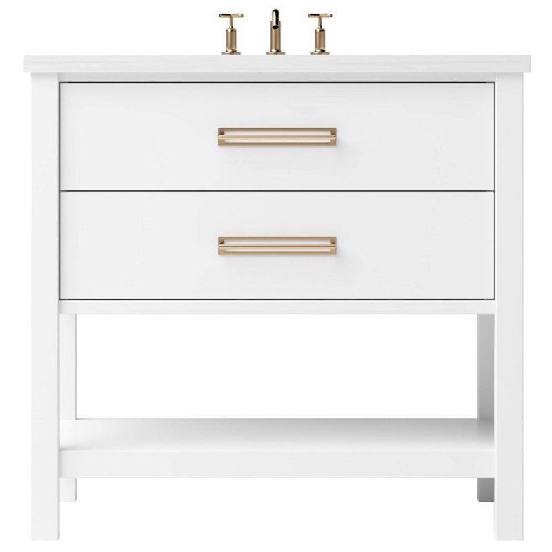 Kiawah Two-Drawer Single Bath Vanity, Pure White, Satin Gold, 48"