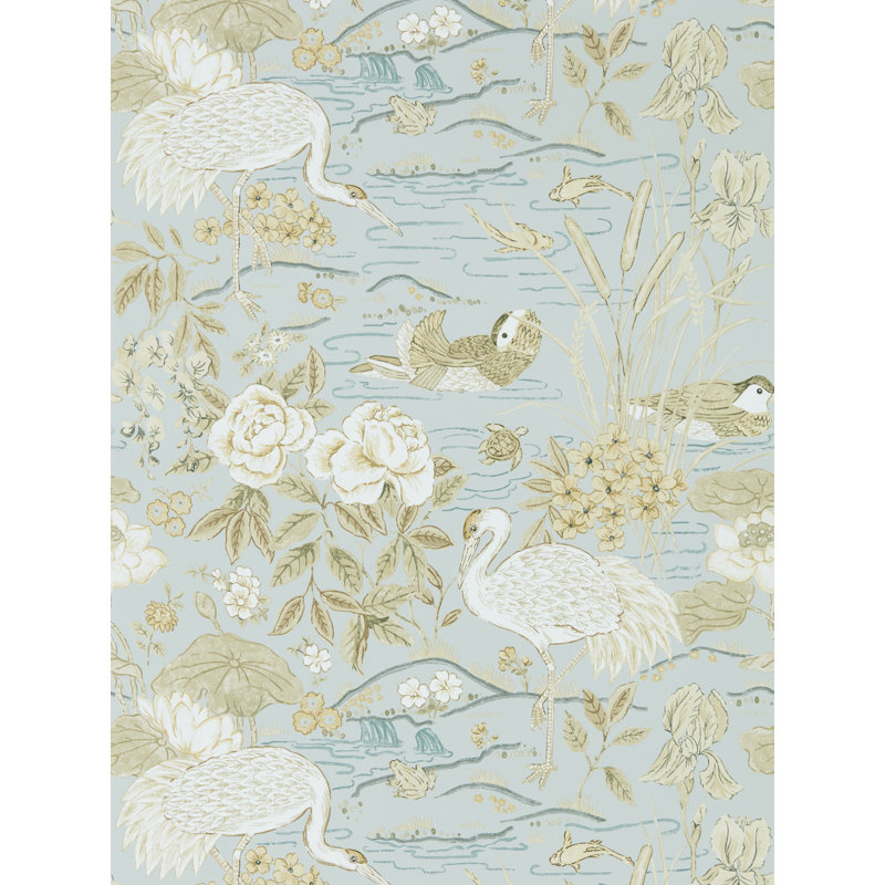 Crane and Frog 10.05m x 68.6cm Matte Wallpaper Roll, Blue