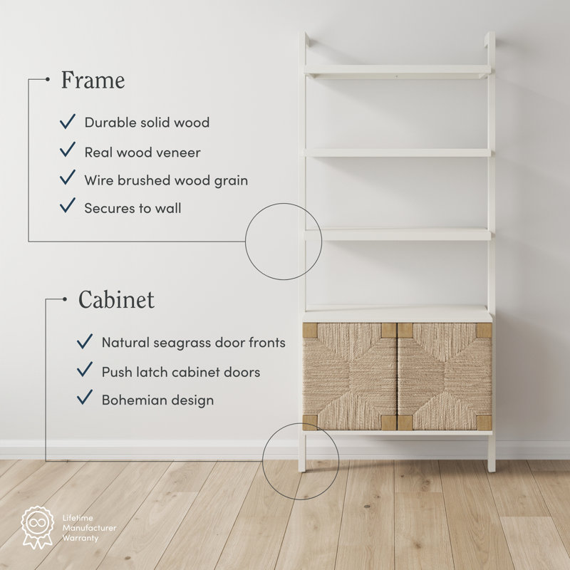 72'' H x 32'' W Seagrass Bookcase, Warm White