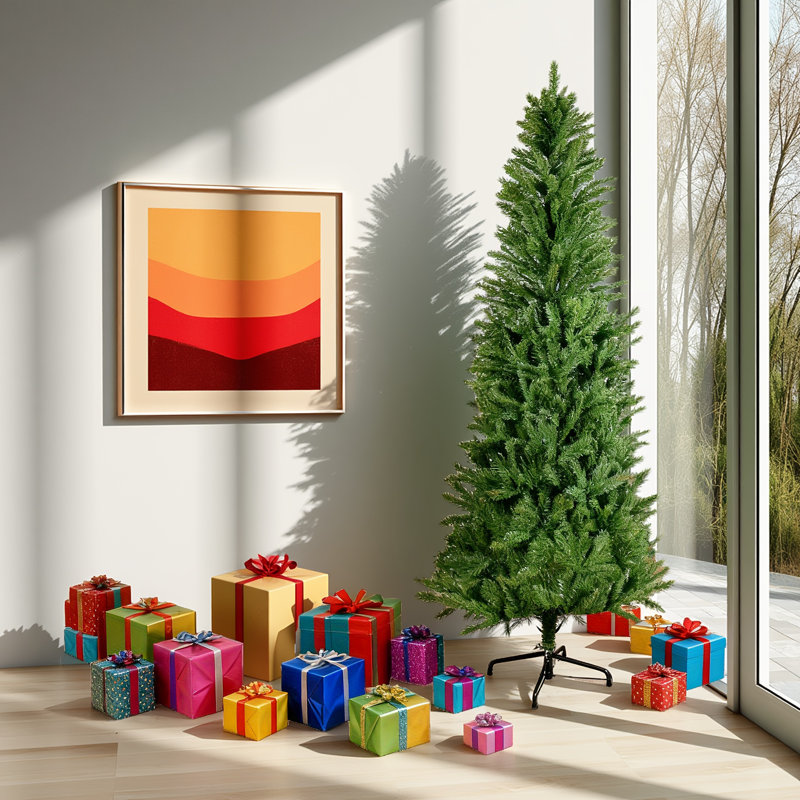 Arbre de Noël au crayon vert 6 pi - Arbre de Noël mince en PVC 72 po avec branches denses, cadre en métal pliable pour les petits espaces