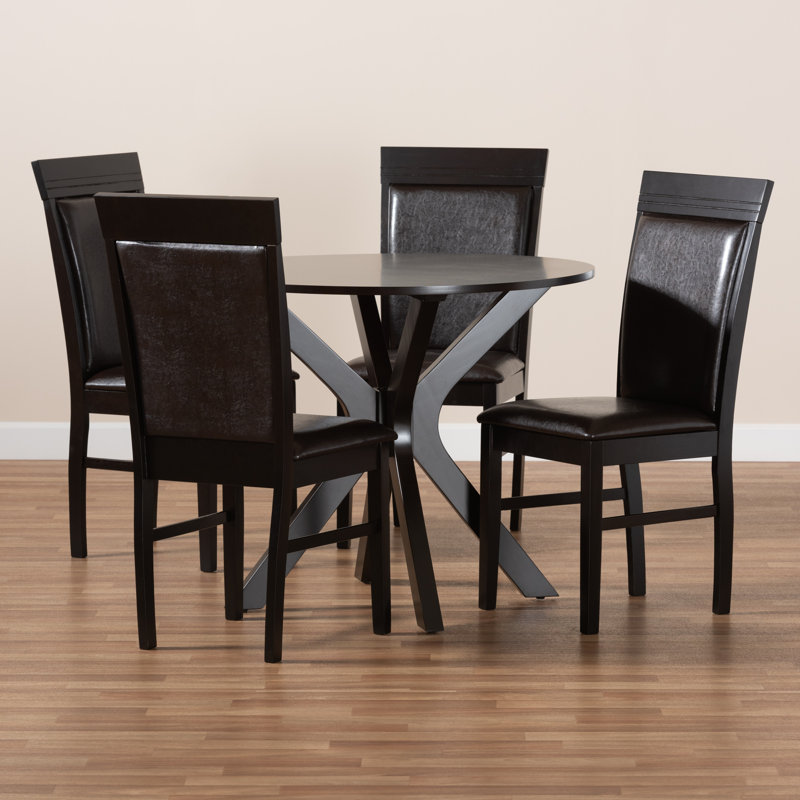 Pedestal Dining Set, 5 Pieces: 1 Table, 4 Chairs