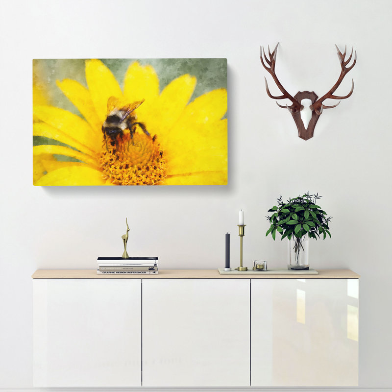 Bee Collecting Pollen Painting - Wrapped Canvas Painting, 40cm H x 60cm W x 3cm D