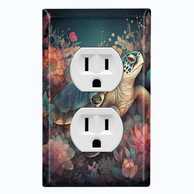 Ocean Turtle Green Flower 1 - Gang Duplex Outlet Standard Wall Plate