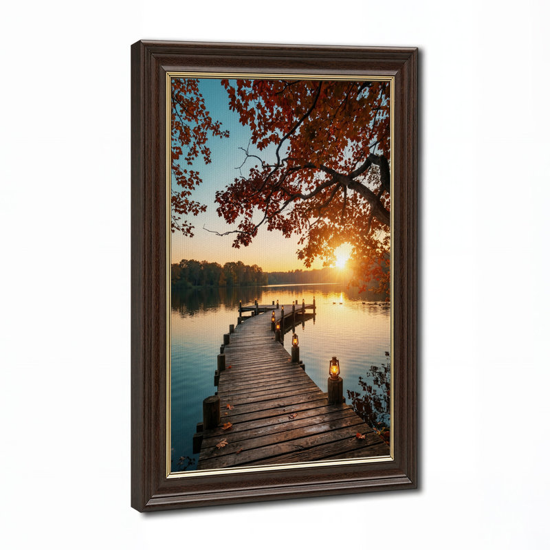 Toile en bois avec lanternes au coucher du soleil doré, art mural sur toile, H 18 po x l 12 po