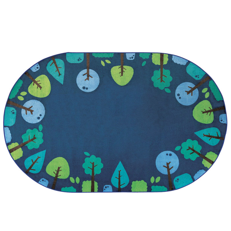 Tranquil Trees Decorative KIDSoft Tufted Blue Rug, Oval 7'6" x 12'