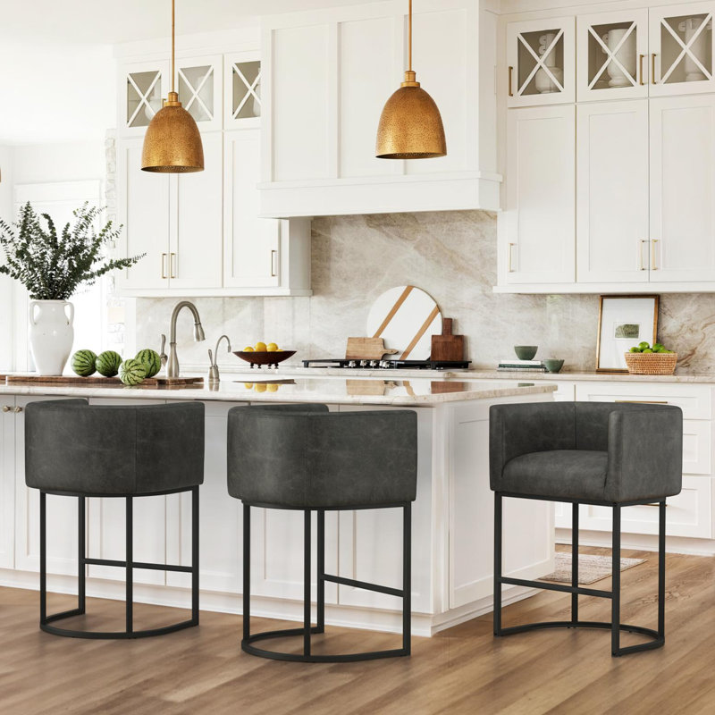 27" H Counter Height Bar Stools Set Of 2, Dark Gray
