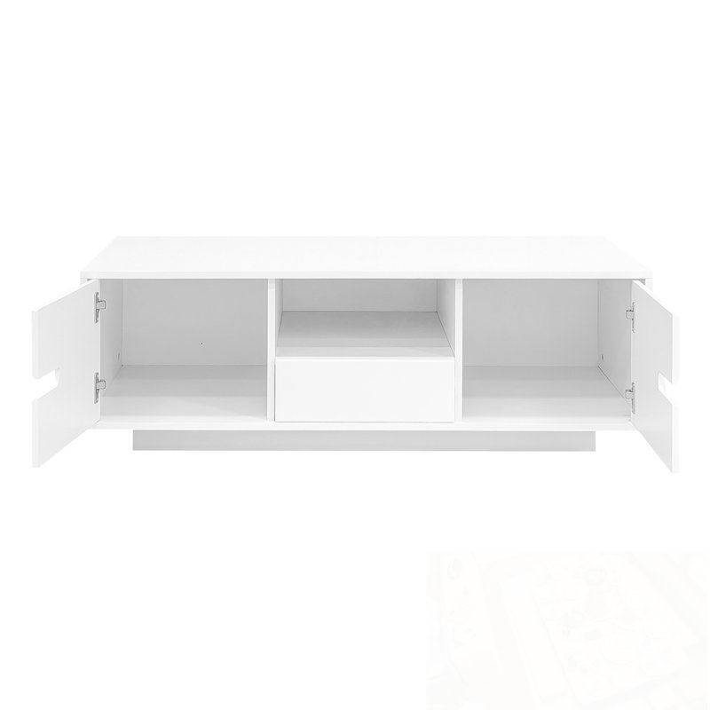 Rectangle Coffee Table With Storage Space And LED Lights, White