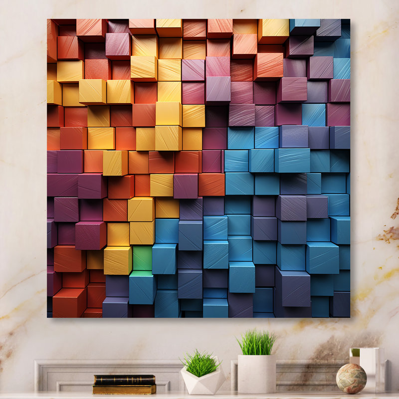 «Rainbow Cubic Wood Spectrum» sur, H 24 po x l 24 po x P 1 po