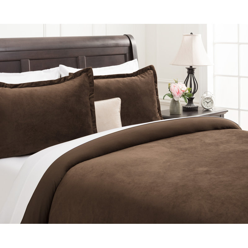 Ensemble de housse de couette réversible en velours Chanasya, Housse de couette très grand + 2 taies décorativ, Brun