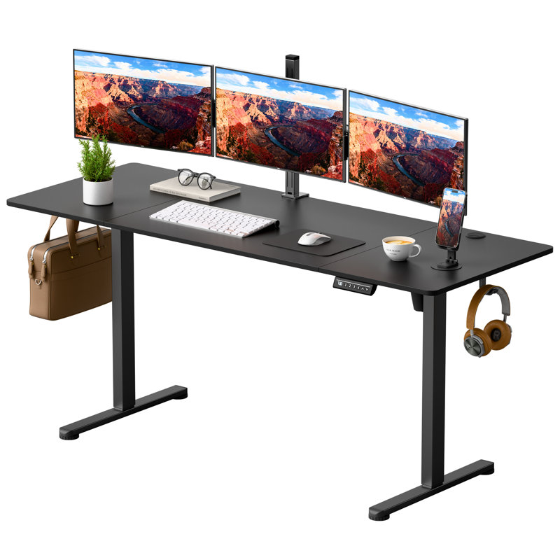 Bureau debout électrique à hauteur ajustable 63 pouces, noir, Noir / Noir, H 48,1 po x l 62,99 po x P 23,62 po