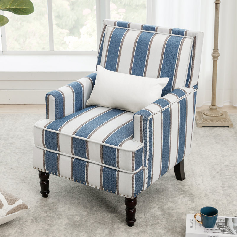 Arene Upholstered Armchair, Blue/White Striped Linen