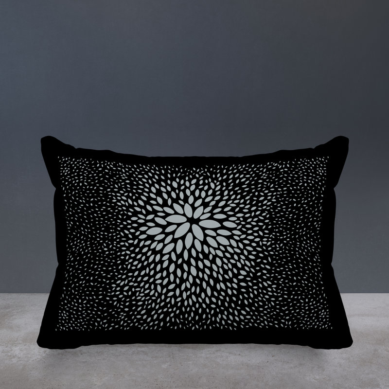 Housse et insert de coussin rectangulaire intérieur / extérieur en polyester filé Bavière, Gris / noir