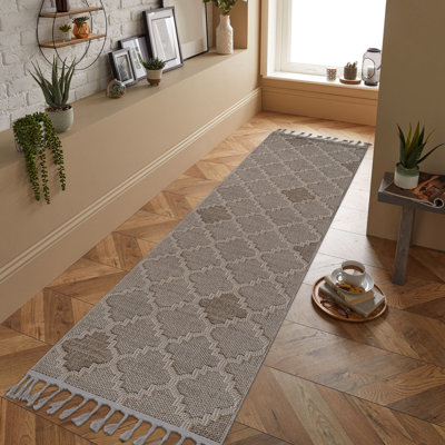 Tapis d'intérieur tissé à la crème / treillis 2X8 avec teinture à texture de treillis crème doux et non délesté, pour l'intérieur du vestibule