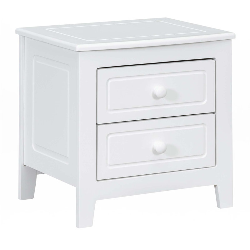 Table de chevet 2 tiroirs Mid-Century, Blanc
