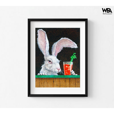«Hare Of The Dog» par Will Bullas, art mural de bar, œuvre d'art drôle de lapin, impression de lapin blanc, idée de décoration murale de mini bureau de papa