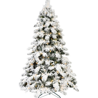 Snowy Flocked Christmas Tree In Scarecrow Shape With 270 Warm Led Lights, 594 Memory Tips, Quick Setup & Stable Metal Stand - Office Decor For Lobby Base Home Hallway