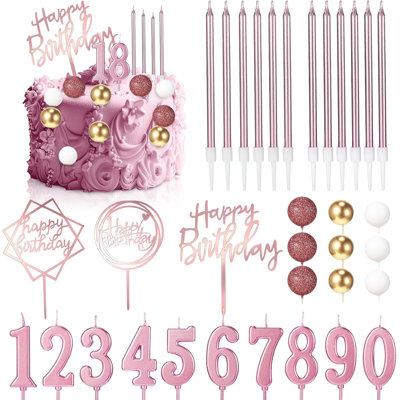 34 pièces de décoration de gâteau joyeux anniversaire rose poussiéreux