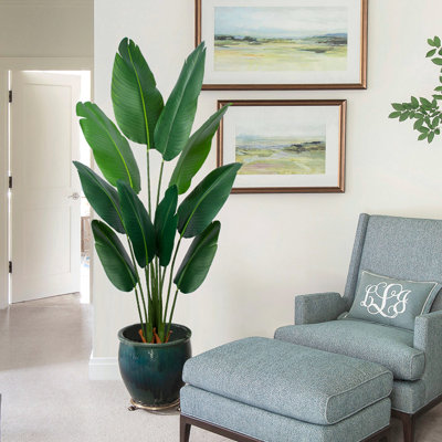 Oakgrove Fake Plants Faux Banana Leaf Tree Bird Of Paradise in Black Plastic Pot