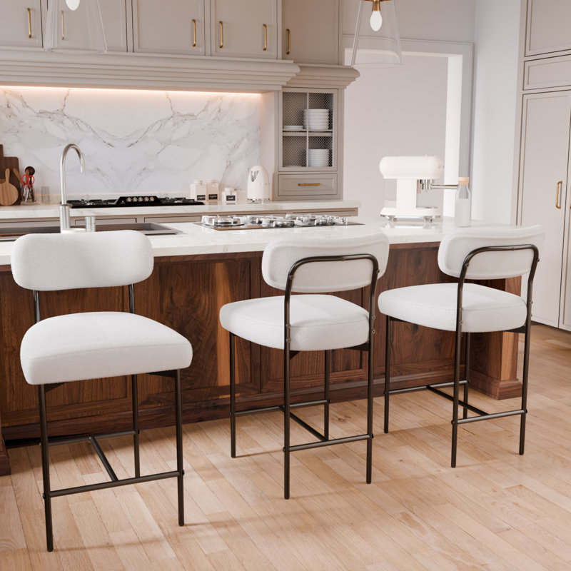 Osborne 26" H Upholstered Bar Stools Counter Height Bar Stools With Adjustable Foot Pads, 3, White