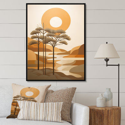 Pleine lune sur oliviers - Illustration rétro - impressions d'art mural prairie