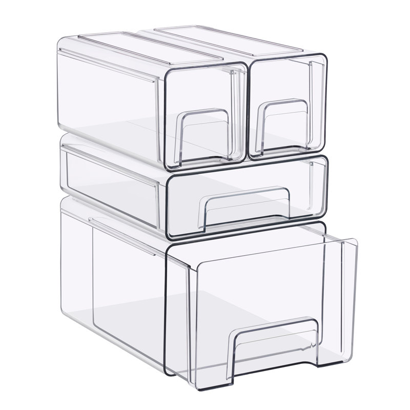 Ensemble de 4 boîtes de rangement transparentes empilables avec poignées - pour salle de bain, placard, garde-manger, armoire, pharmacie et rangement pour biberons - ensemble de 4