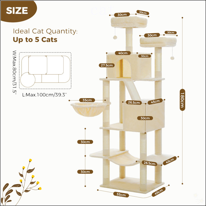 Arbre à chat, grande tour à chat de 71 pouces, Beige