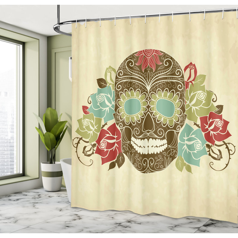 Ensemble de rideau de douche avec crâne et crochets de sucre, H 70 po x l 69 po