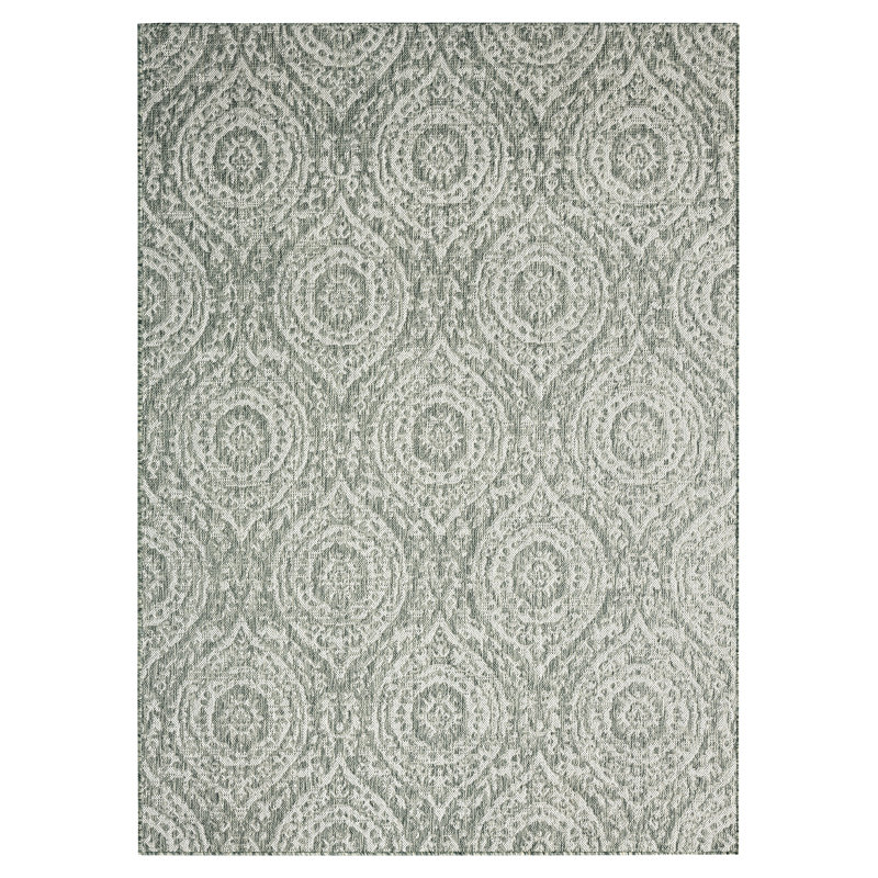 Nicole Miller New York Patio Country Zoe Moroccan Damask Indoor/Outdoor Area Rug, Gray/Ivory, Rectangle 7'9" x 10'2"