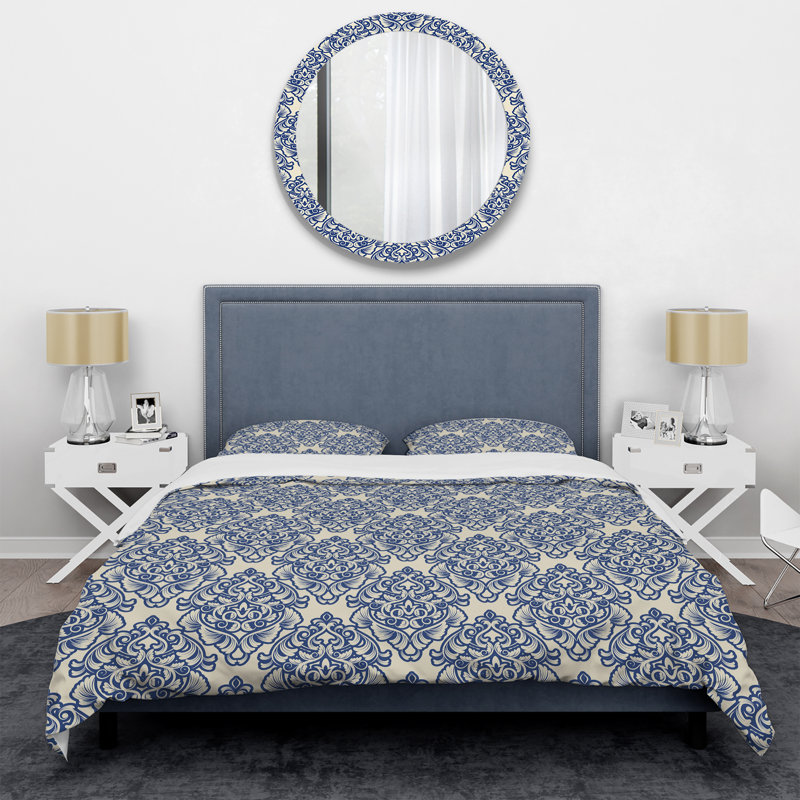 Blue Damask - Abstract Duvet Cover Set - Microfiber Polyester, Twin Duvet Cover + 1 Standard Sham
