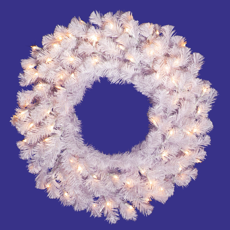 Couronne de Noël artificielle épinette Alayah, H 60 po x l 60 po x P 5 po, Blanc