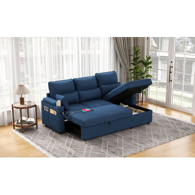L-Shaped Sectional Sofa Bed Pull Out Sleeper Couch With Storage Chaise