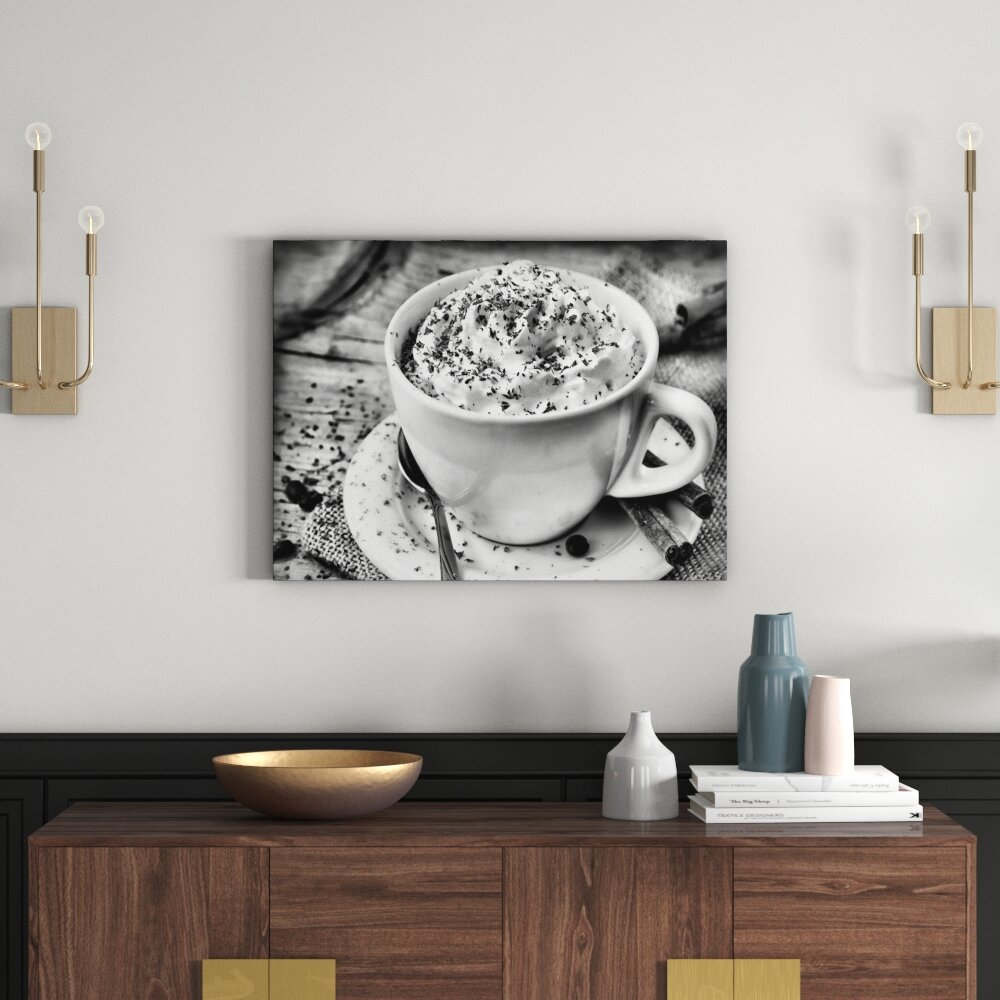 Leinwandbild Kaffee mit viel Creme in Monochrom