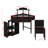 Corner Makeup Vanity Desk With Stool And Charging Station, L-Shaped Glass Top Dressing Table With Removable Cabinet, Drawer And Storage Shelf-1360713563