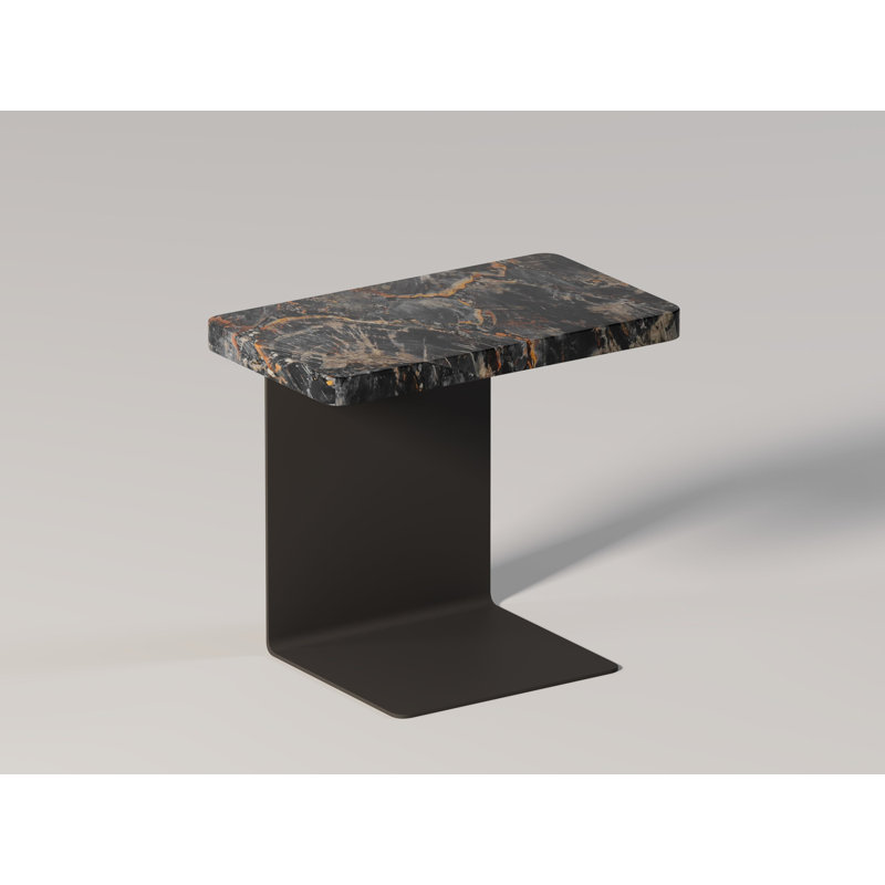 Équerre End Table, Black Petrified Wood