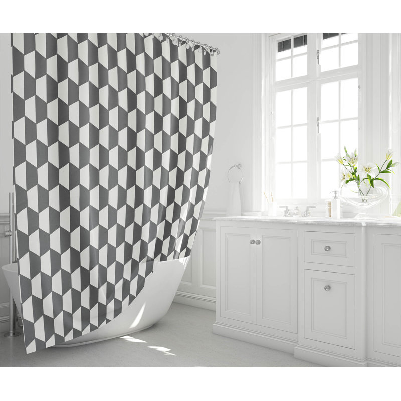 Hex Ultra-Thin Lightweight Shower Curtain, Ivory/Charcoal