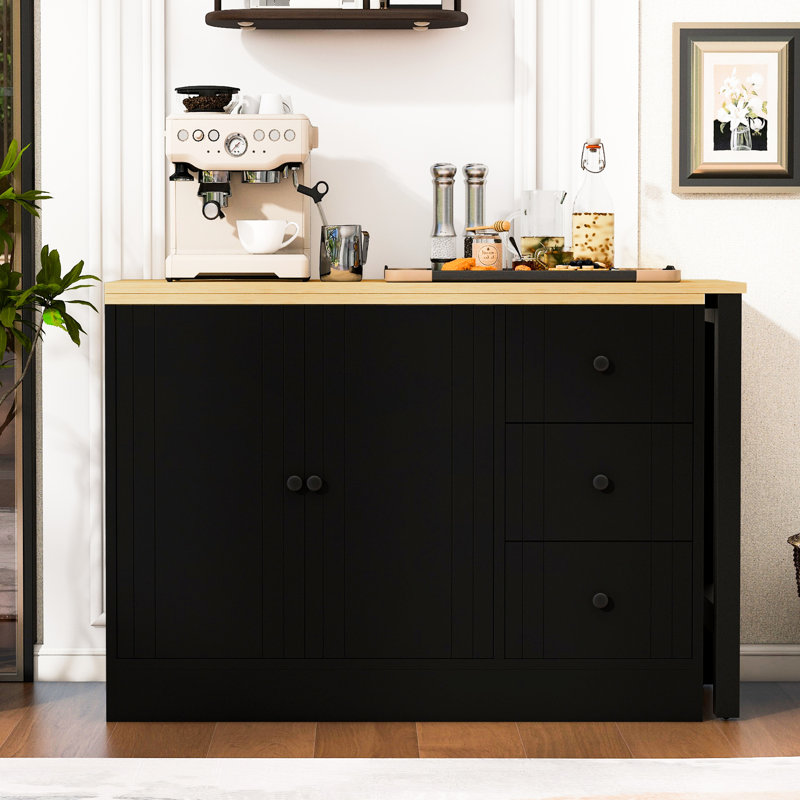Buffet en bois avec table extensible de 47 pouces, peu encombrant et rangement flexible pour le salon, la cuisine, les tiroirs silencieux, les petits espaces au design multifonctionnel, les glissières en métal silencieuses équipées