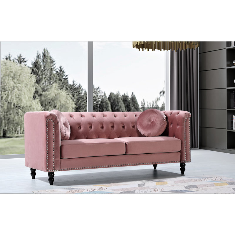 Canapé Chesterfield 76 po, Velours rose
