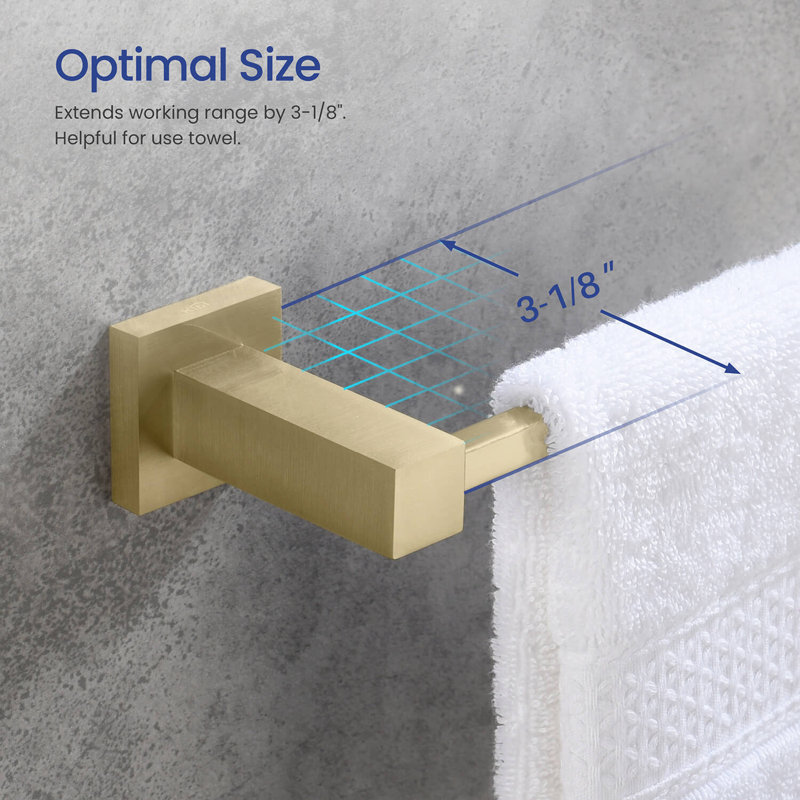 Cube Bathroom 20" Wall Mounted Towel Bar, Brushed Gold