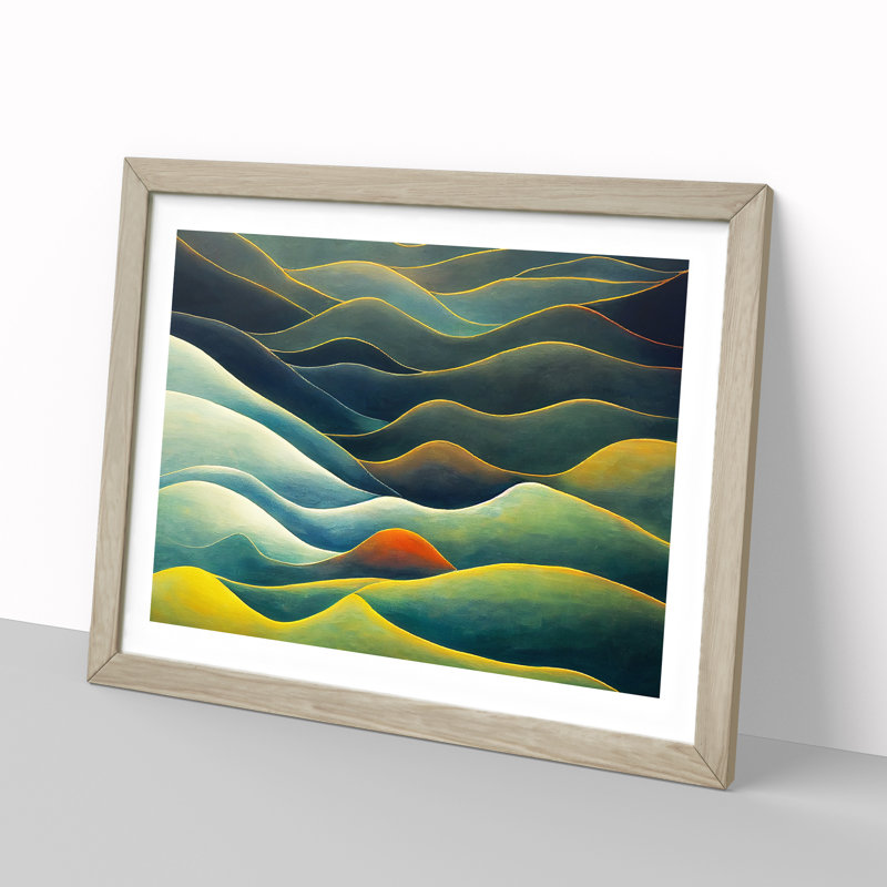 Spirited Abstract Mountains - Framed Print, 34cm H x 46cm W x 2cm D, Oak