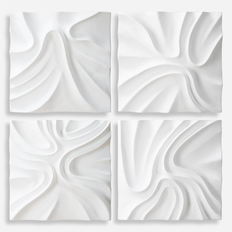 Orren Ellis Snowdrift Scultped White Wall Decor, Set Of 4